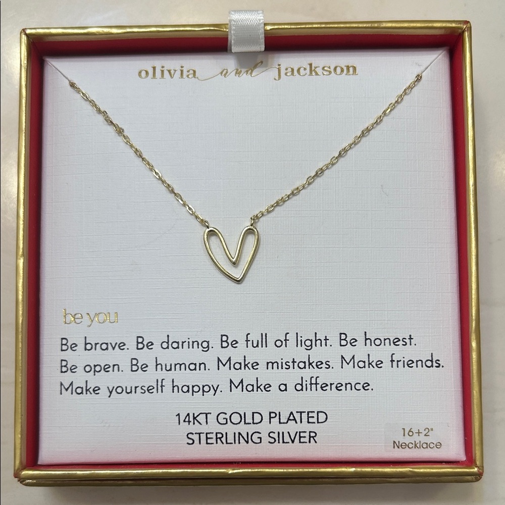14K Gold Plated Sterling Silver Elegant Heart Necklace w/ Inspirational Message